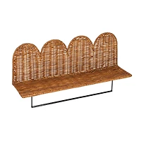 Hello Honey® Natural Rattan Wicker Wall Shelf with Scalloped Edge & Metal Rod