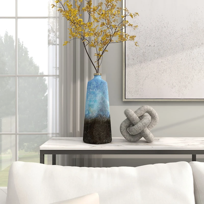 17" Blue Glass Galaxy Inspired Abstract Vase