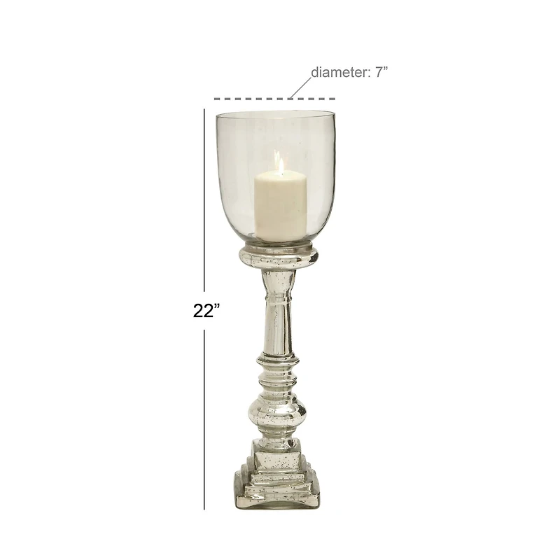 22" Silver Glass Traditional Candle Holder