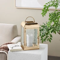 16" Gold Metal Candle Lantern with Pebbled Glass