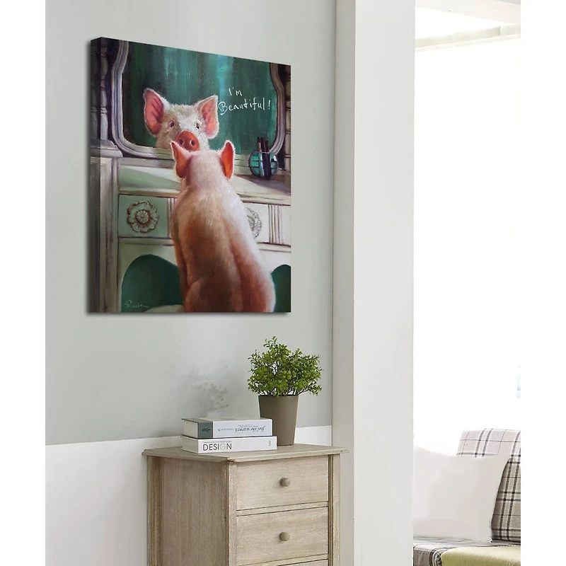 Stupell Industries I'm Beautiful Painted Pig in Mirror Canvas Wall Art