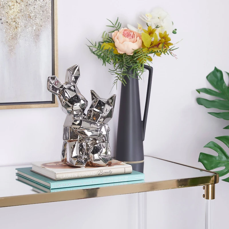 CosmoLiving by Cosmopolitan Silver Porcelain Contemporary Sculpture, 12" x 8" x 5"