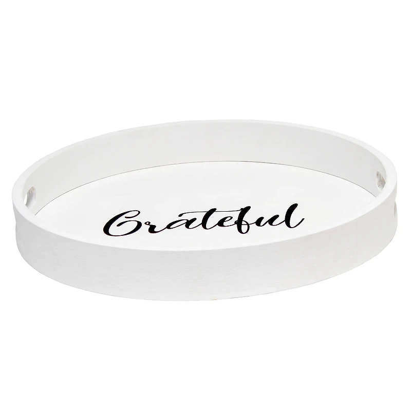 Elegant Designs™ 13.8" Round White Wash Grateful Serving Tray with Handles