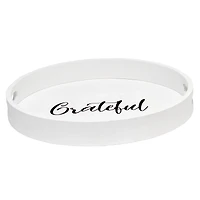 Elegant Designs™ 13.8" Round White Wash Grateful Serving Tray with Handles