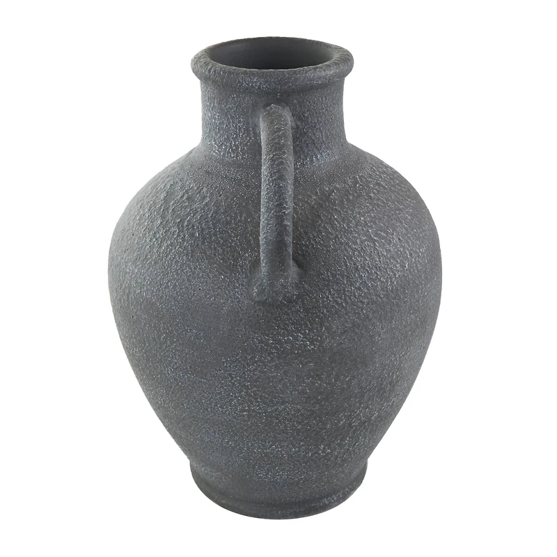 16" Black Ceramic Whitewashed Textured Amphora Vase