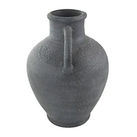16" Black Ceramic Whitewashed Textured Amphora Vase