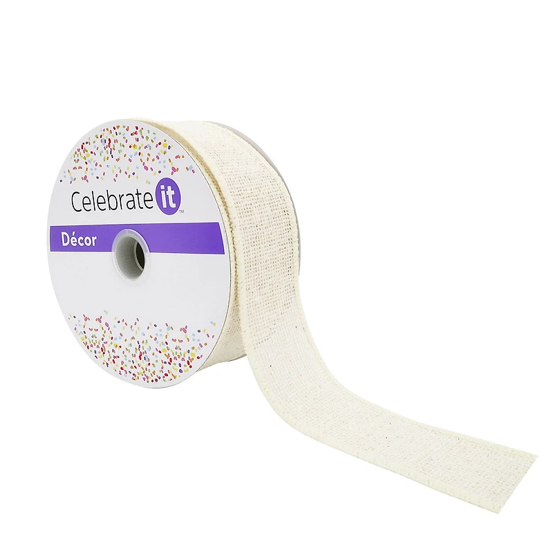 1.5" x 30ft. Ivory Wired Faux Burlap Ribbon by Celebrate It™