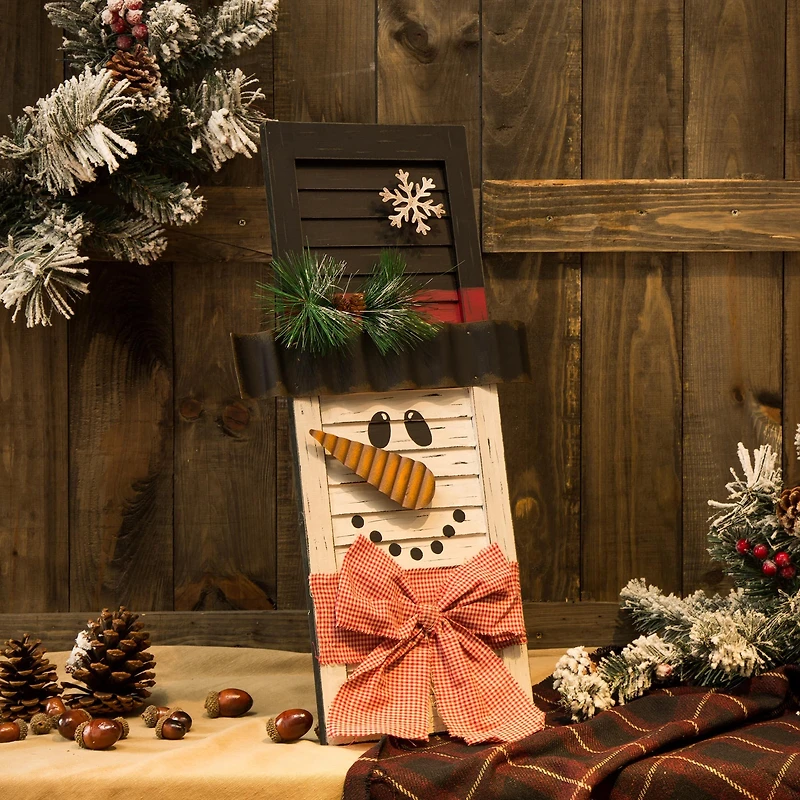 Glitzhome® 22" Wooden Snowman Shutter Décor
