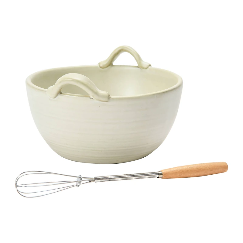 Hello Honey® 3.75" Cream Stoneware Batter Bowl & Whisk