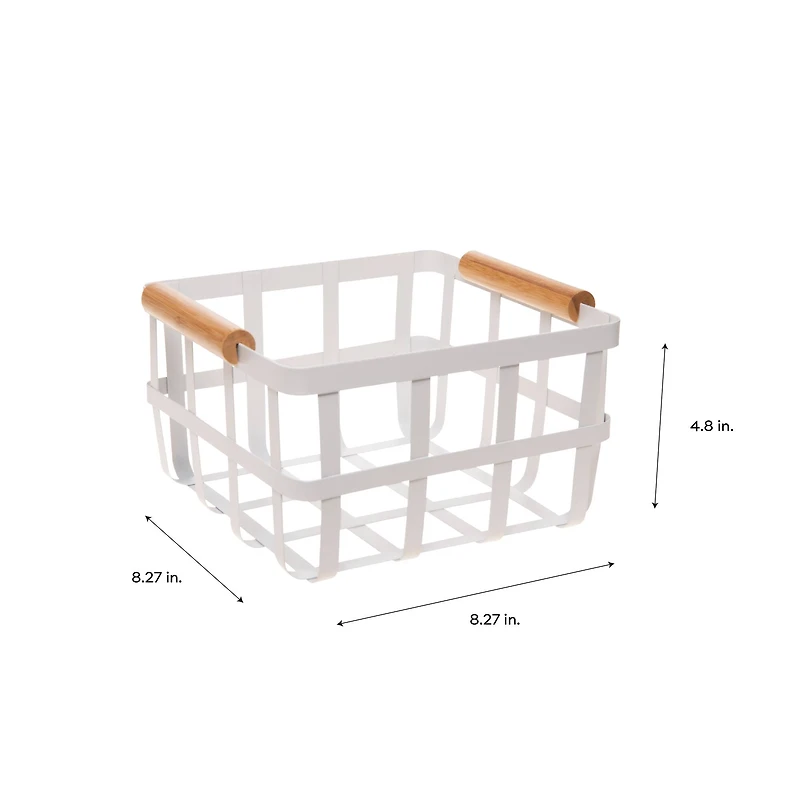 Simplify Small Square Metal Basket with Bamboo Handles