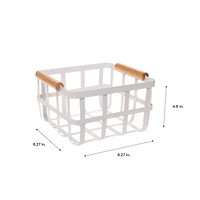 Simplify Small Square Metal Basket with Bamboo Handles