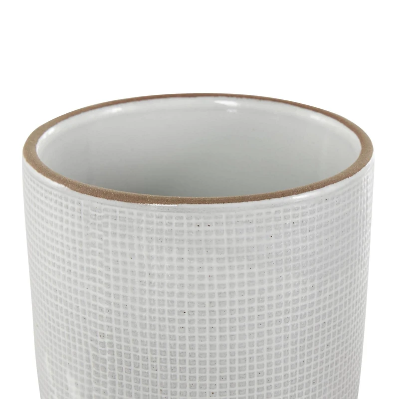 White Geometric Grid Patterned Ceramic Planter Set