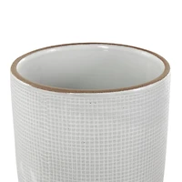White Geometric Grid Patterned Ceramic Planter Set