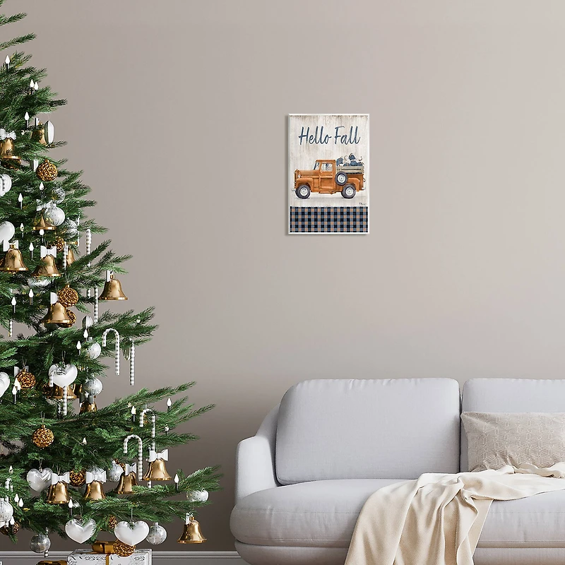 Stupell Industries Hello Fall Plaid Pumpkin Truck Wall Plaque Art