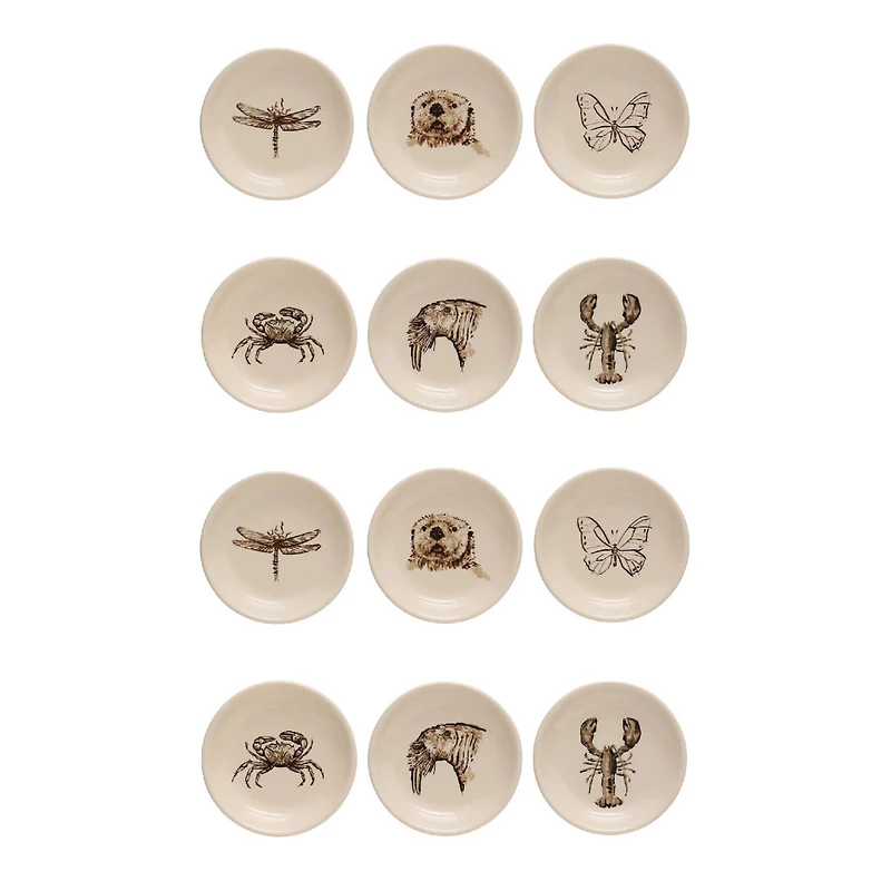 Hello Honey® 3" Cream Round Stoneware Dish Set with Animal Prints