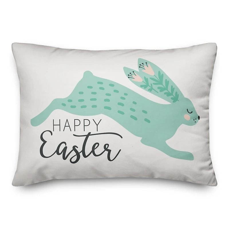 Teal Leaping Rabbit Throw Pillow