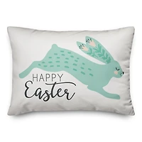 Teal Leaping Rabbit Throw Pillow