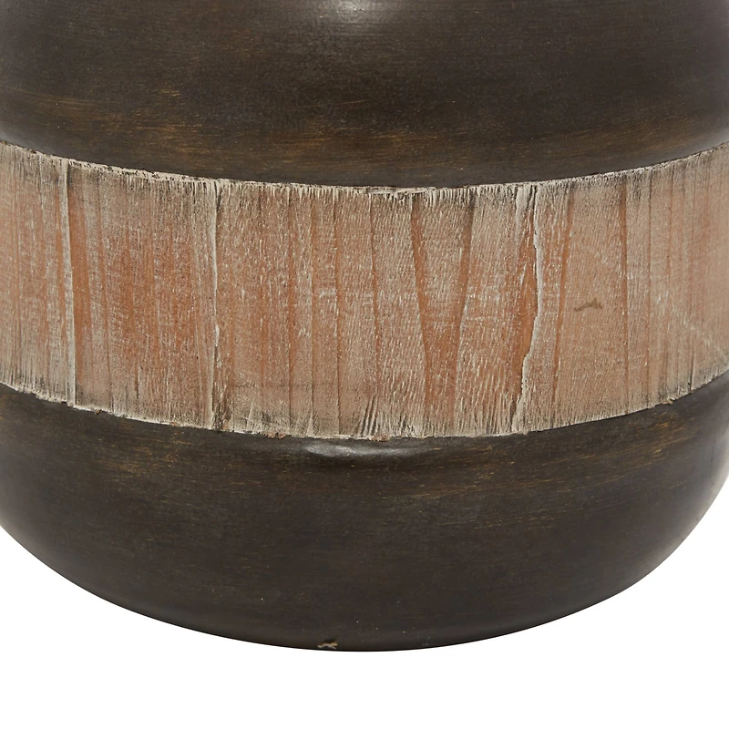 11" Brown Metal Rustic Decorative Jar