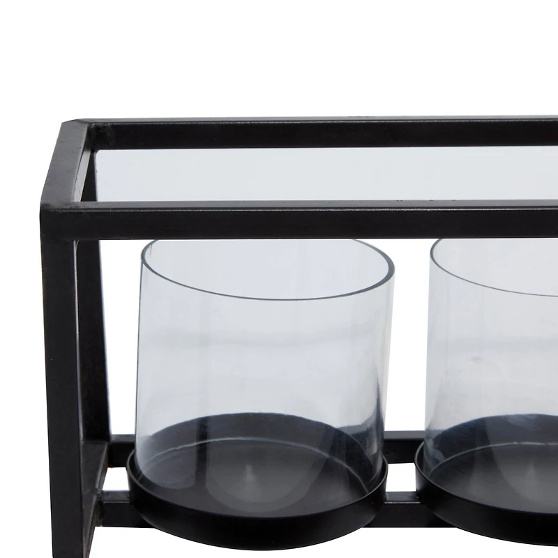 22" Black Iron Contemporary 5 Candlestick Holder