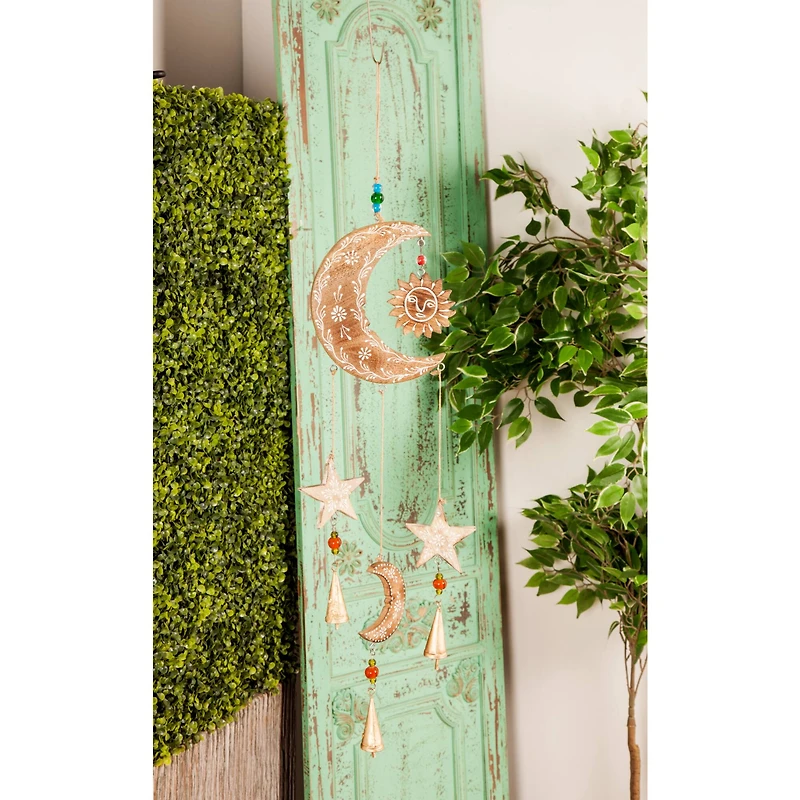 Gold Mango Wood Eclectic Style Windchime, 7" x 1" x 27"