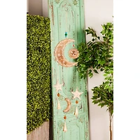 Gold Mango Wood Eclectic Style Windchime, 7" x 1" x 27"