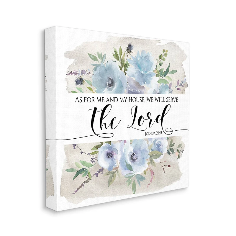 Stupell Industries Will Serve the Lord Joshua 24:15 Blue Florals Canvas Wall Art