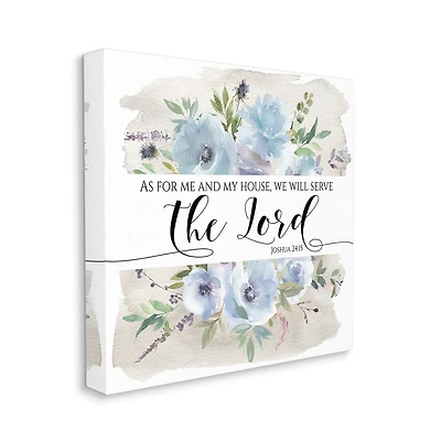 Stupell Industries Will Serve the Lord Joshua 24:15 Blue Florals Canvas Wall Art