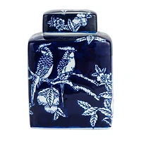 Hello Honey® 8" Blue & White Square Ceramic Ginger Jar with Lid