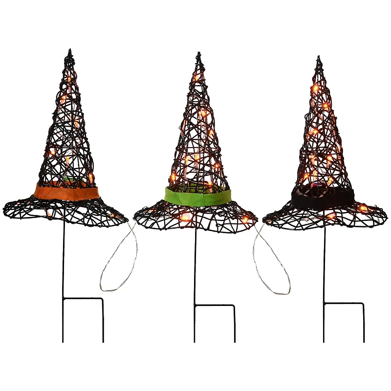 23" Black LED Witch Hat Halloween Garden Stakes
