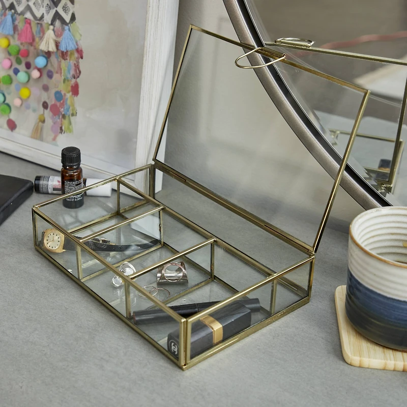 Rectangular Metal & Glass Jewelry Box