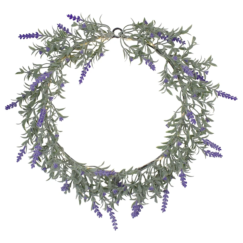 16" White LED Lighted Lavender Artificial Spring Wreath