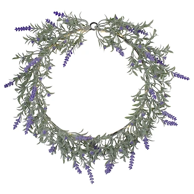 16" White LED Lighted Lavender Artificial Spring Wreath