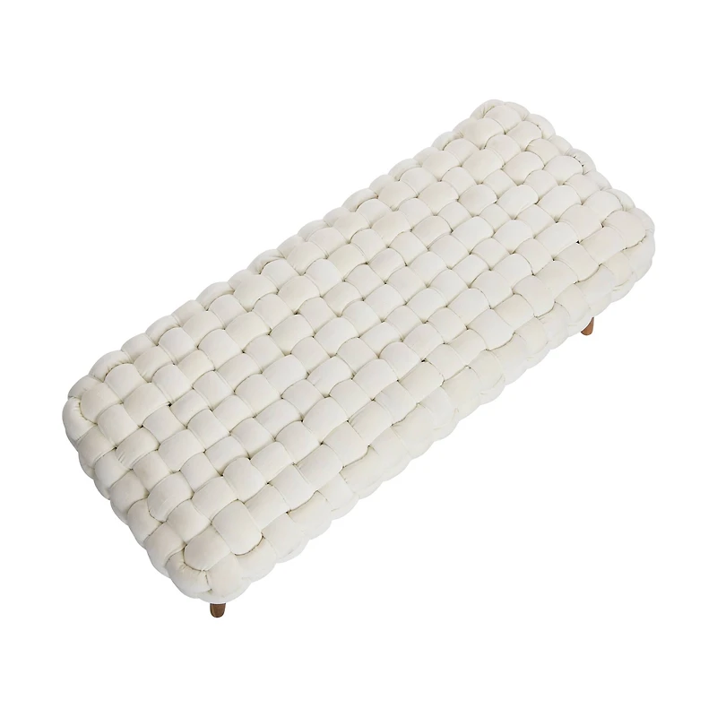 Hello Honey® Cream Chunky Woven Velvet Entryway Bench