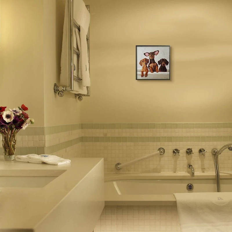 Stupell Industries Dachshunds in the Tub Wall Art in Black Frame