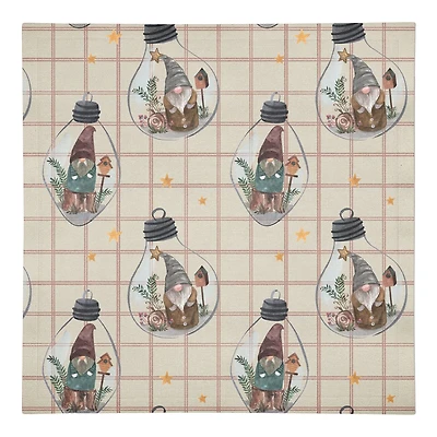Cream & Red Check Gnome Globe Pattern Cotton Twill Napkin