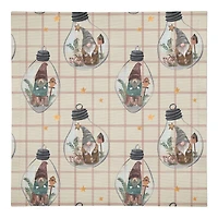 Cream & Red Check Gnome Globe Pattern Cotton Twill Napkin