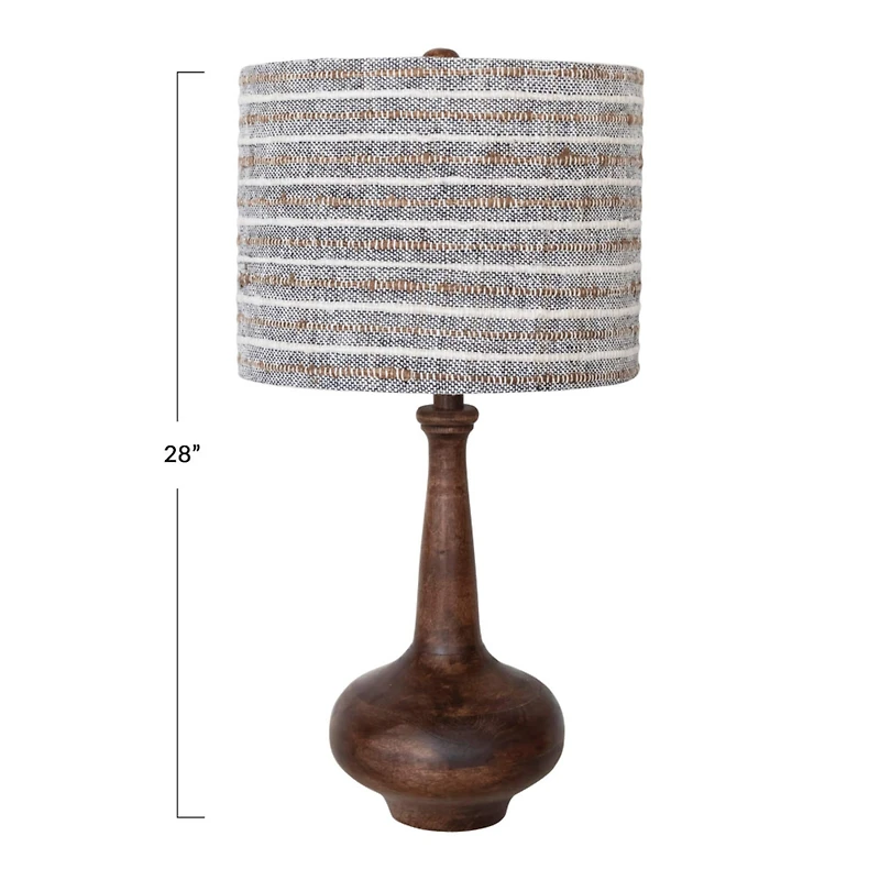Hello Honey® 28" Mango Wood Table Lamp with Woven Cotton and Linen Striped Shade