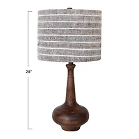 Hello Honey® 28" Mango Wood Table Lamp with Woven Cotton and Linen Striped Shade