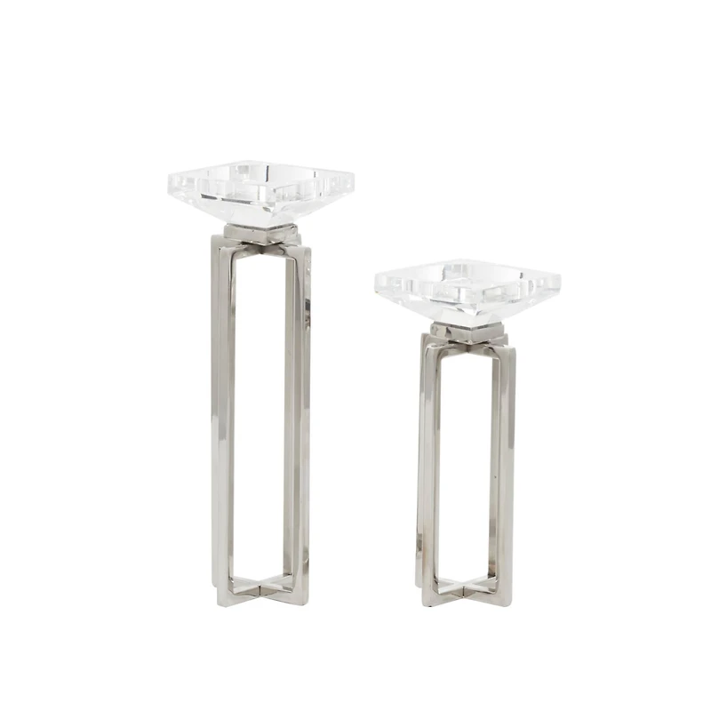 Silver Stainless Steel Glam Candle Holder Set