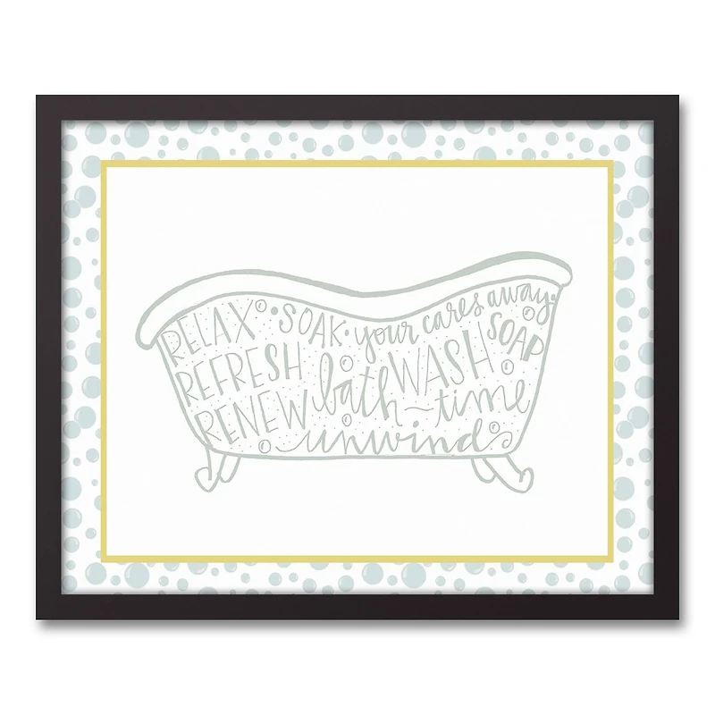 Bath Time Words 21.73" x 17.73" Black Framed Canvas