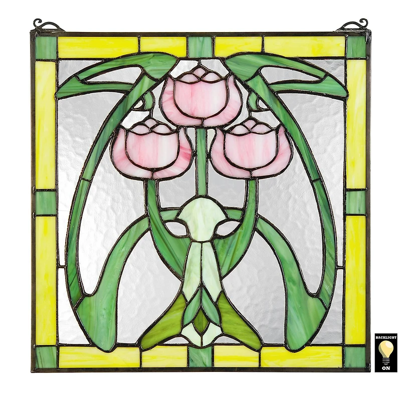 Design Toscano 17" Glasgow Basket Tiffany-Style Stained Glass Window Hanging Décor