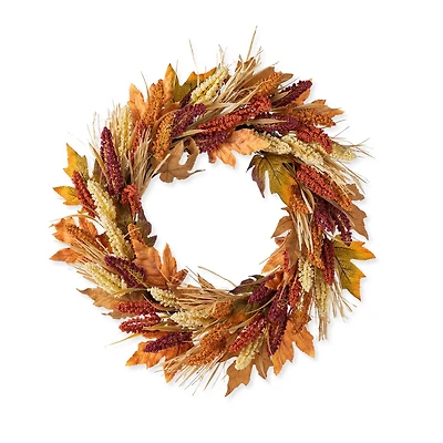 Glitzhome® 24" Fall Sorghum Wreath Includes a Black Metal Wreath Hanger