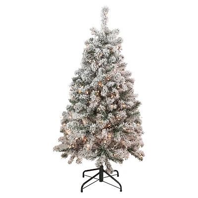 4.5ft. Pre-Lit Flocked Madison Pine Artificial Christmas Tree, Clear Lights