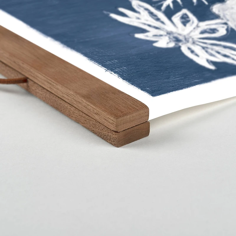 Blue White Floral 12" x 18" Teak Hanging Canvas