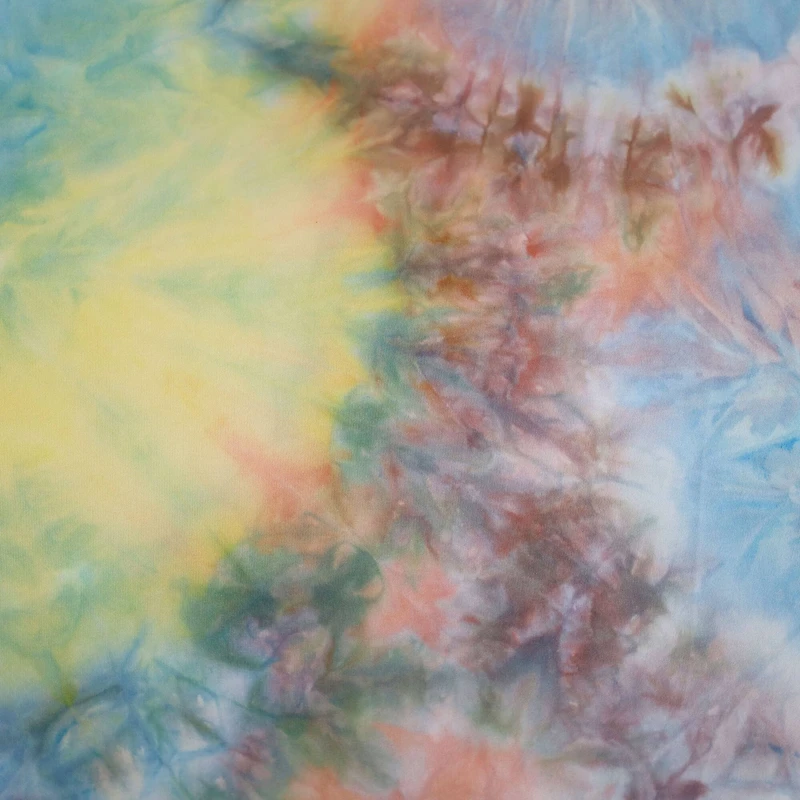 Fabric Merchants Yellow, Peach, Gray & Blue Tie Dye Double Brushed 4-Way Stretch Fabric
