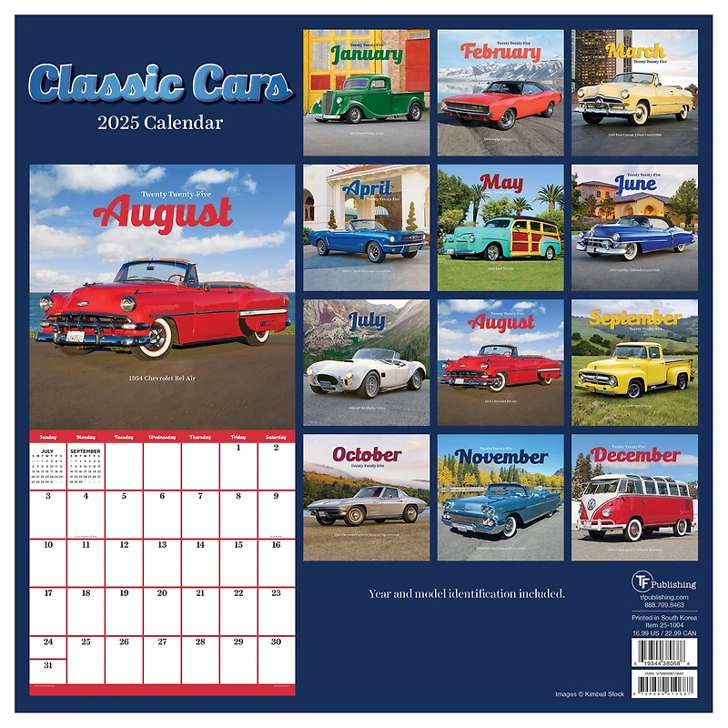 TF Publishing 2025 Classic Cars Wall Calendar