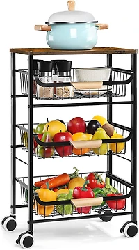 Black Fruit Storage Basket Kitchen Rolling Cart