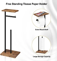 Black Freestanding Toilet Paper Holder Stand with Shelf