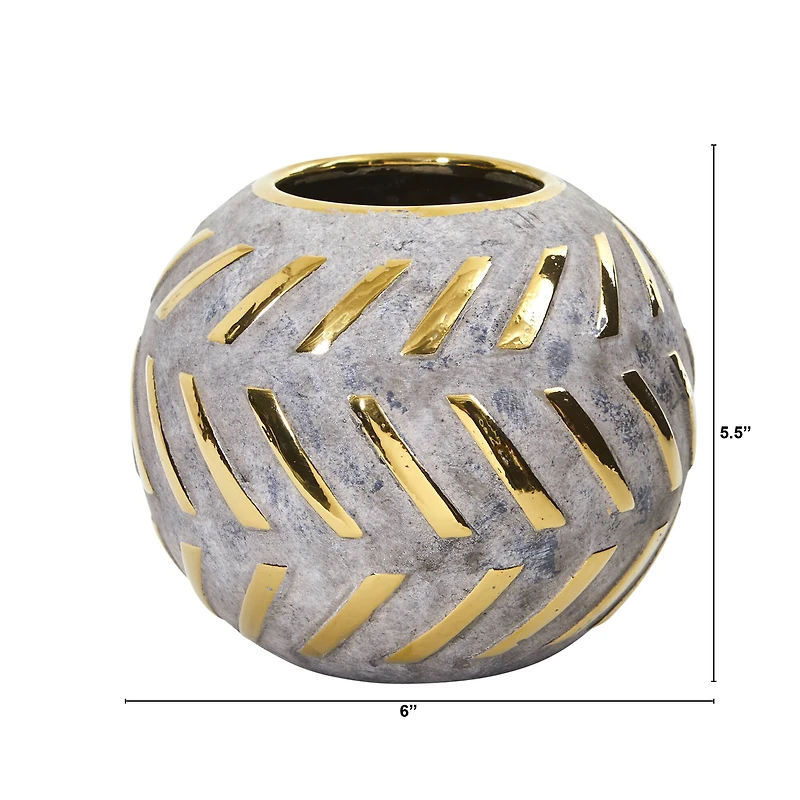 5.5" Regal Round Stone Vase with Gold Accents