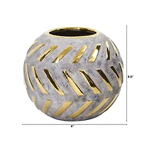 5.5" Regal Round Stone Vase with Gold Accents